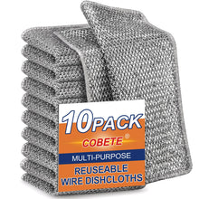 Load image into Gallery viewer, COBETE Non Scratch Wire Dishcloth,Double-Layer Wire Dishwashing Rags for Wet and Dry,Wire Miracle Cleaning Towels and Dish Cloths Multipurpose for Washing Dishes,Cookware, Sinks,Stove Tops,Pack of 10
