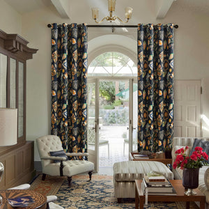 Navy Blue Vintage Floral Patterned Curtains 84 Inches Long 2 Panels for Bedroom Living Room 100% Blackout Mid Century Modern Curtains with Flower Botanical Printed Thermal Insulated Grommet Drapes