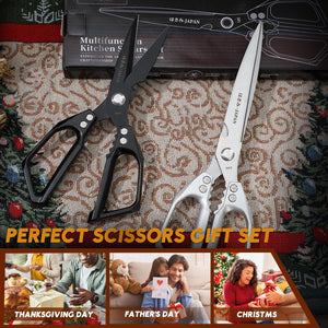 HUUSK Kitchen Scissors Set Upgraded - Stainless Steel Kitchen Shears, Sharp Meat Scissors, Heavy Duty Poultry Shear, Japanese Cooking Scissor for Food, Chicken Bones, and Turkey - Dishwasher Safe