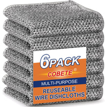 Load image into Gallery viewer, COBETE Non Scratch Wire Dishcloth,Double-Layer Wire Dishwashing Rags for Wet and Dry,Wire Miracle Cleaning Towels and Dish Cloths Multipurpose for Washing Dishes,Cookware, Sinks,Stove Tops,Pack of 6
