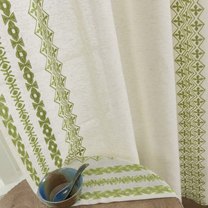 Bohemian Curtains 96 Inches Long 2 Panels set for Bedroom Living Room Grommet Embroidered Flax Linen Curtains Semi Sheer Drapes Farmhouse Decor Office Dining Room, 52x96 Inch Length, Sage Green