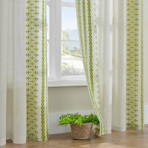Bohemian Curtains 96 Inches Long 2 Panels set for Bedroom Living Room Grommet Embroidered Flax Linen Curtains Semi Sheer Drapes Farmhouse Decor Office Dining Room, 52x96 Inch Length, Sage Green