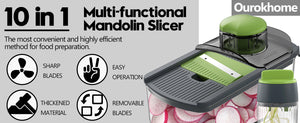 Cambom Mandoline Slicer Vegetable Slicer With 2 L Container for Potatoes, Tomatoes, Cucumbers, Carrots With 10 Blades White