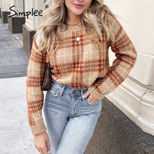 Load image into Gallery viewer, Simplee Women geometric khaki knitted winter sweater.
