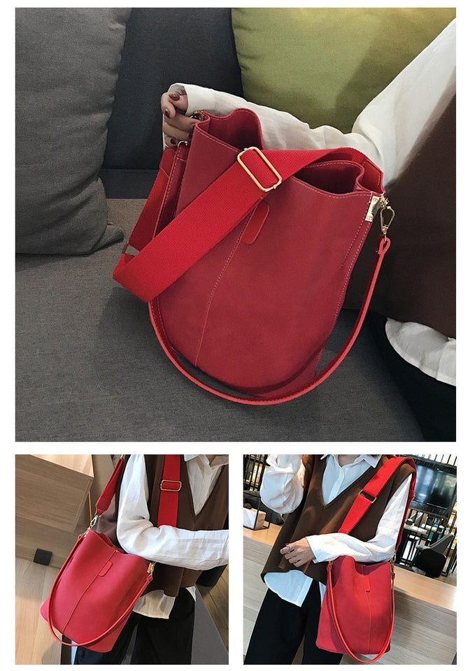 Women large capacity PU Leather Bucket Shoulder Bag....