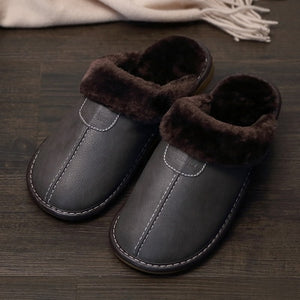 Men New Warm Winter PU Leather Slippers...